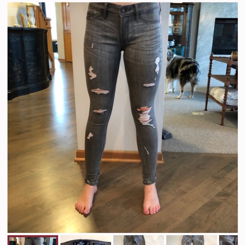 Gray distressed Low Rise Super Skinny Jeans